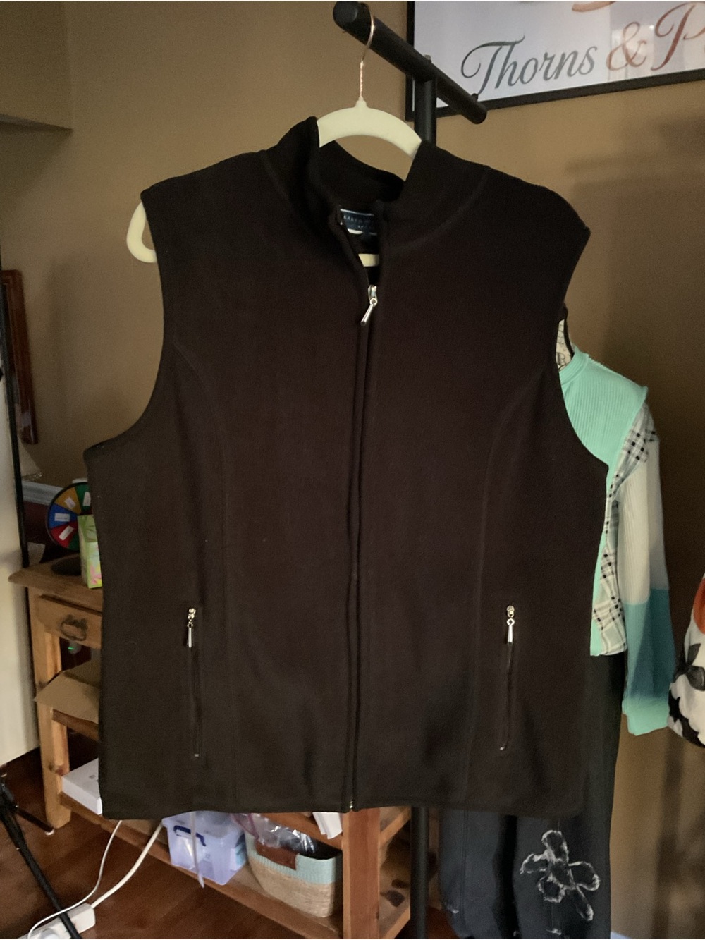 Karen Scott Black Fleece Zip-Front Vest